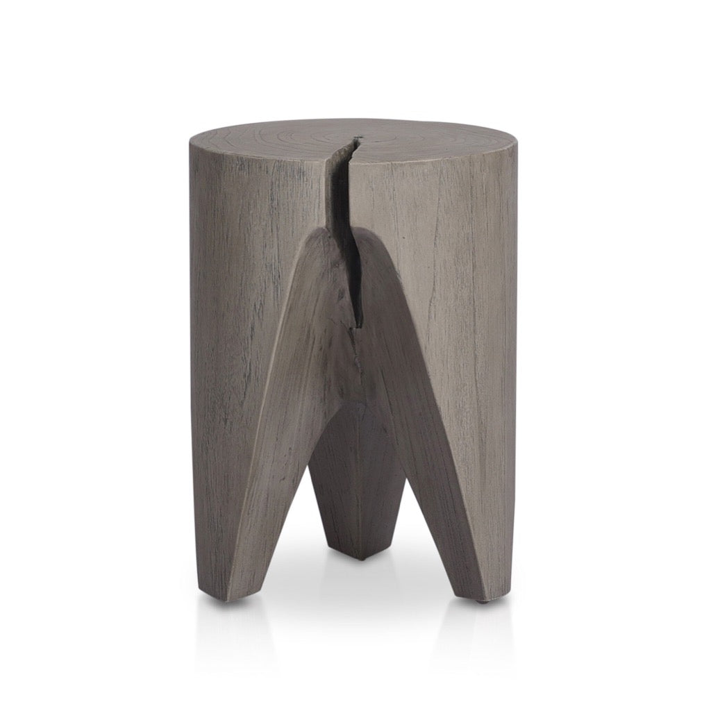 Petros Outdoor End Table Weathered Grey Teak Angled View Four Hands