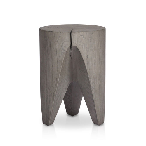 Petros Outdoor End Table Weathered Grey Teak Side View 224744-002