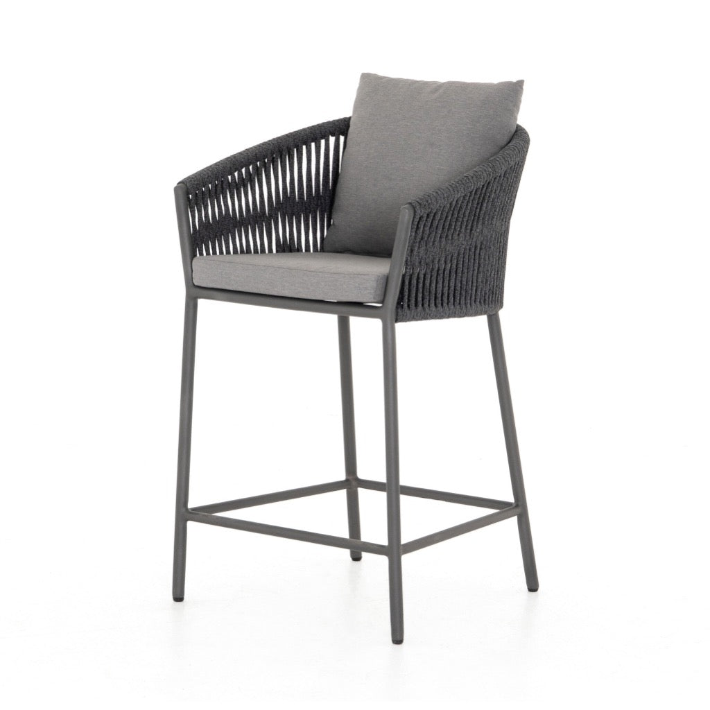 Porto Outdoor Counter Stool Charcoal Angled View JSOL-09905K-562