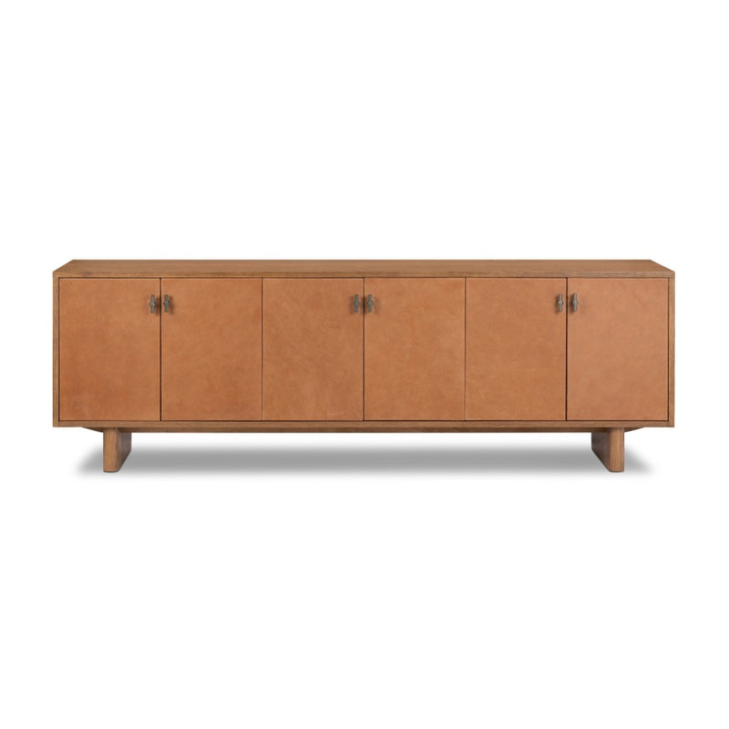 Posada Media Console Amber Oak Veneer Front Facing View 232363-002