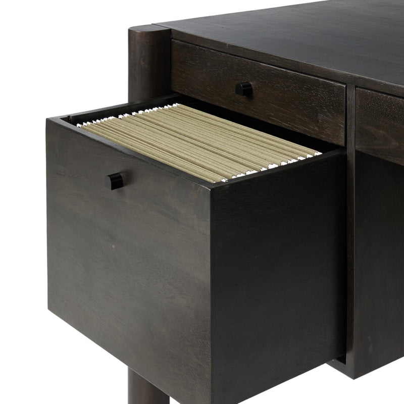 Reza Desk Worn Black Parawood Open Drawers Four Hands