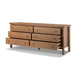 Roark 6 Drawer Dresser Amber Oak Veneer angled Open Drawers 236440-001