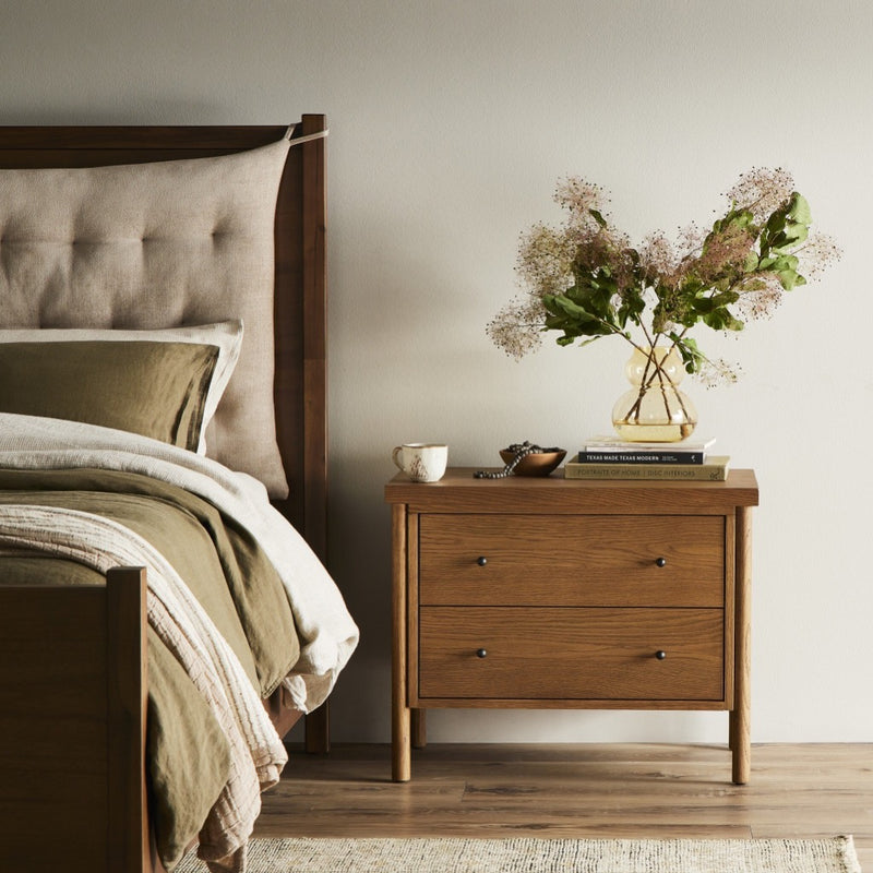 Roark Nightstand Amber Oak Veneer Staged View Four Hands