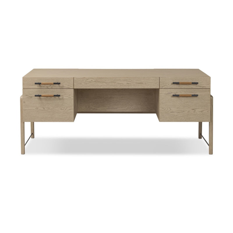 Rosedale Executive Desk Yucca Oak Veneer Back View Four Hands