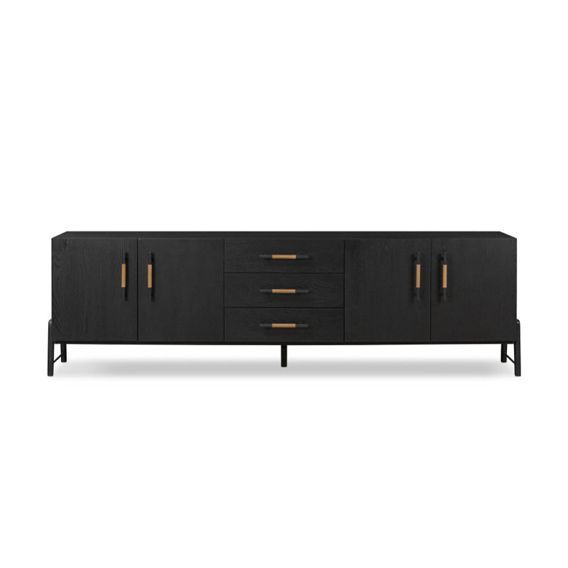 Four Hands Rosedale Media Console Ebony Oak Veneer Front Facing View