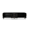 Rosedale Media Console Ebony Oak Veneer Front Facing View Open Drawers 108672-004