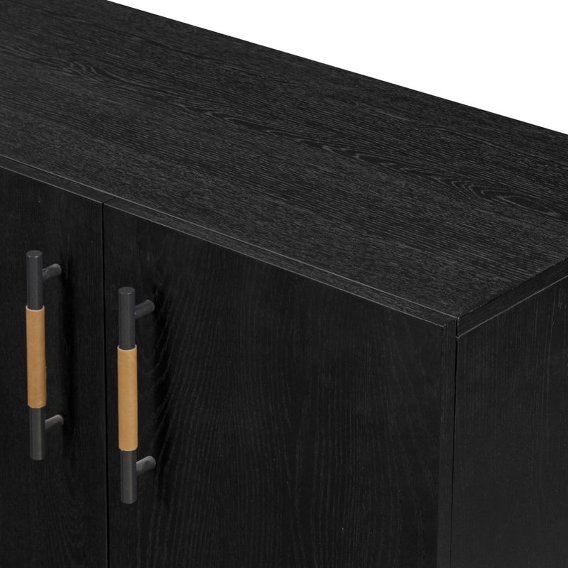 Rosedale Media Console Ebony Oak Veneer Top Grain Leather Handles Four Hands