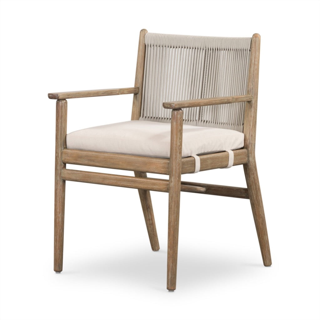 Rosen Outdoor Dining Armchair Lakin Oat Angled View Four Hands