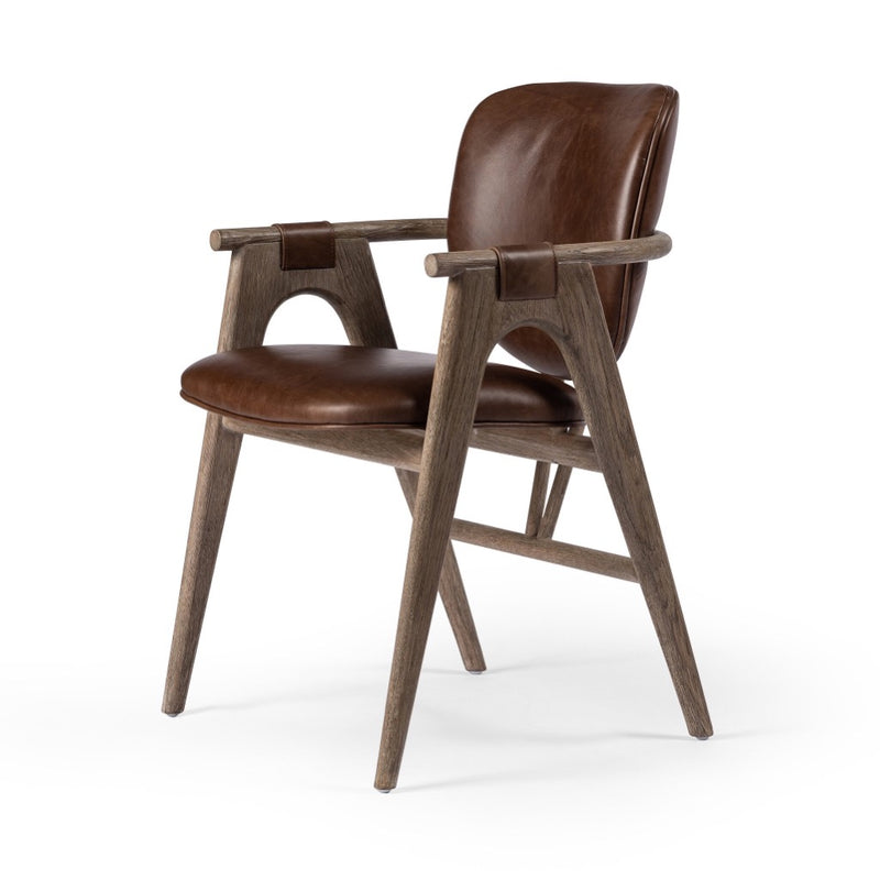 Rowanoke Dining Armchair Havana Brown Angled View Four Hands