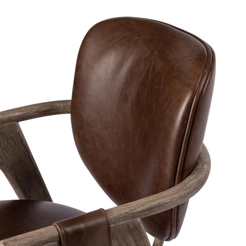 Four Hands Rowanoke Dining Armchair Havana Brown Top Grain Leather Backrest