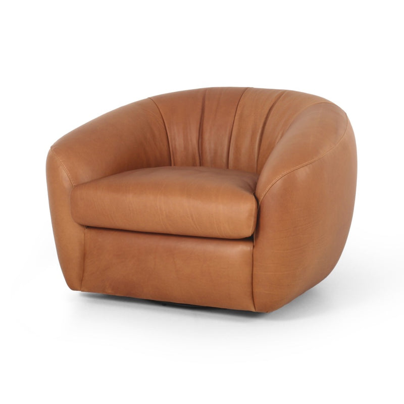 Saldana Swivel Chair Lorento Cognac Angled View Four Hands