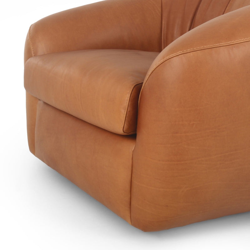 Saldana Swivel Chair Lorento Cognac Top Grain Leather Seating Four Hands