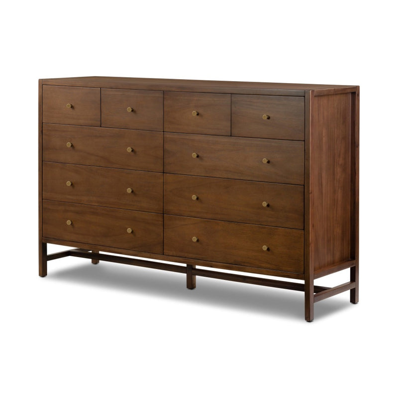 Sullivan 10 Drawer Dresser Saddle Tan Veneer Angled View Four Hands 