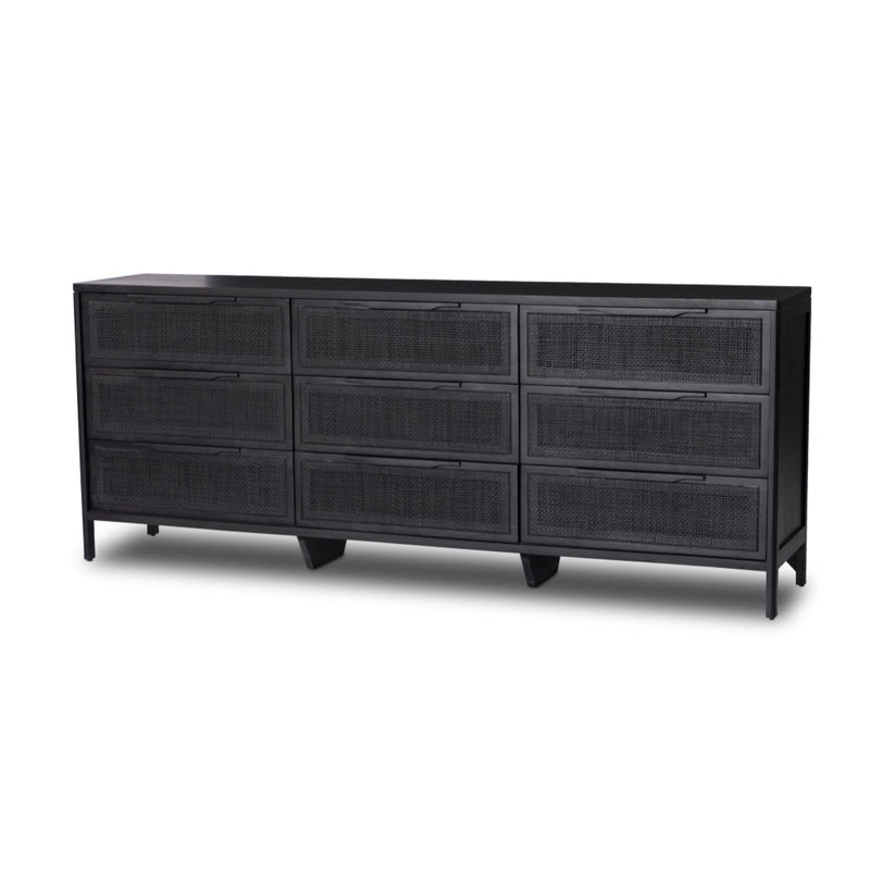 Sydney 9 Drawer Dresser Black Cane Angled View Four Hands