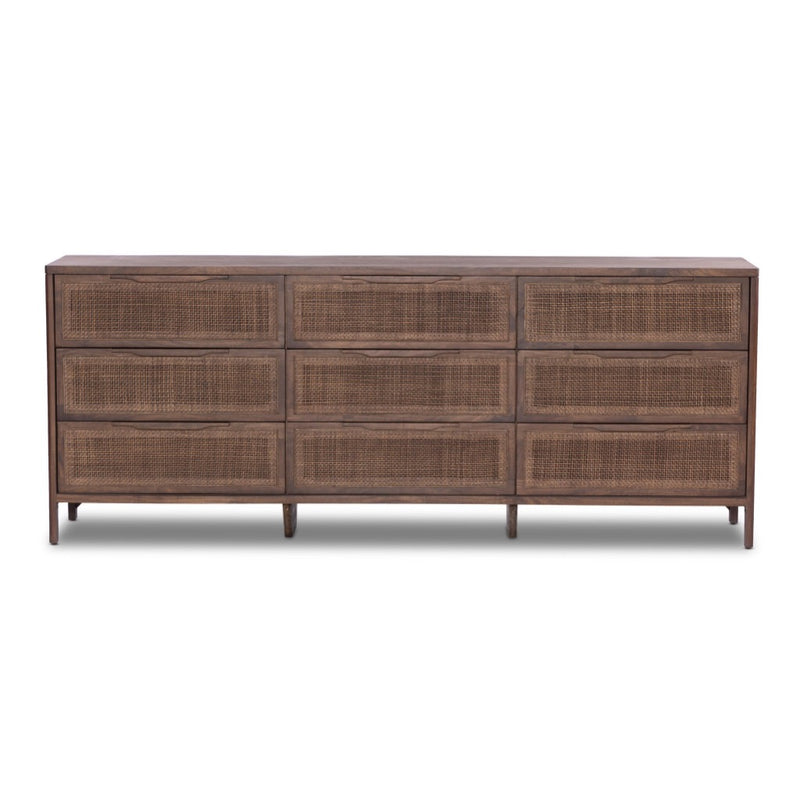 Sydney 9 Drawer Dresser Brown Cane Front Facing View Four Hands