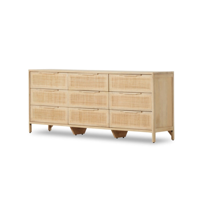 Sydney 9 Drawer Dresser Natural Cane Angled View 238478-005