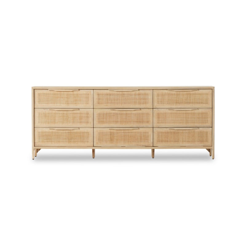 Four Hands Sydney 9 Drawer Dresser Natural Cane Front Facing View