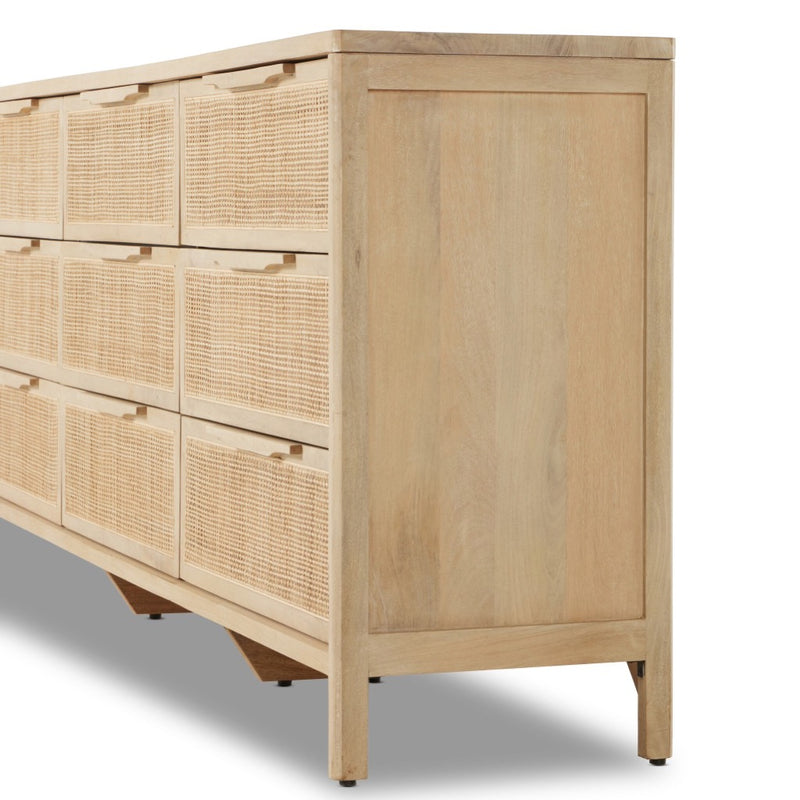 Four Hands Sydney 9 Drawer Dresser Natural Cane Angled Leg View