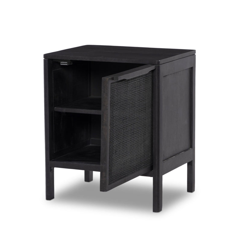 Sydney Nightstand Black Wash Right Facing Open Door Four Hands