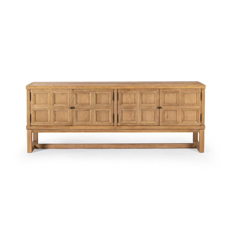 Four Hands Tamara Media Console Worn Oak Veneer Front Facing View