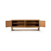 Tamara Media Console Worn Oak Veneer Front Facing View Open Doors Four Hands