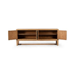 Tamara Media Console Worn Oak Veneer Front Facing View Open Doors Four Hands