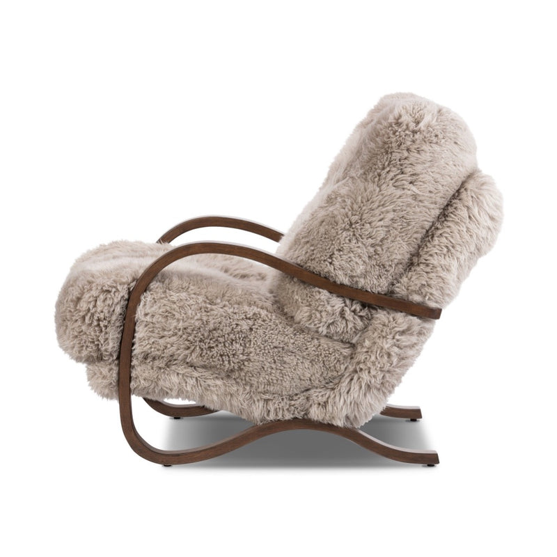 Four Hands Tobin Chair Taupe Mongolian Fur Side View