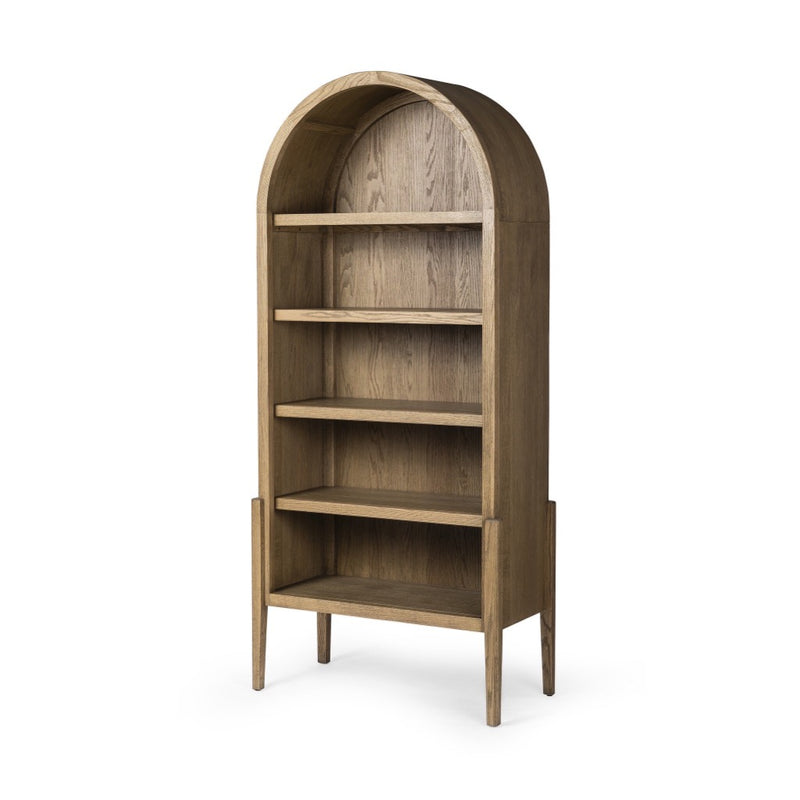 Tolle Bookcase Drifted Oak Solid Angled View Four Hands