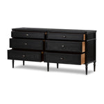 Toulouse 6 Drawer Dresser Distressed Black Oak Angled View Open Drawers 232861-002