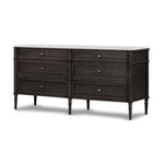 Toulouse 6 Drawer Dresser Distressed Black w/ Polished White Marble Angled View Four Hands