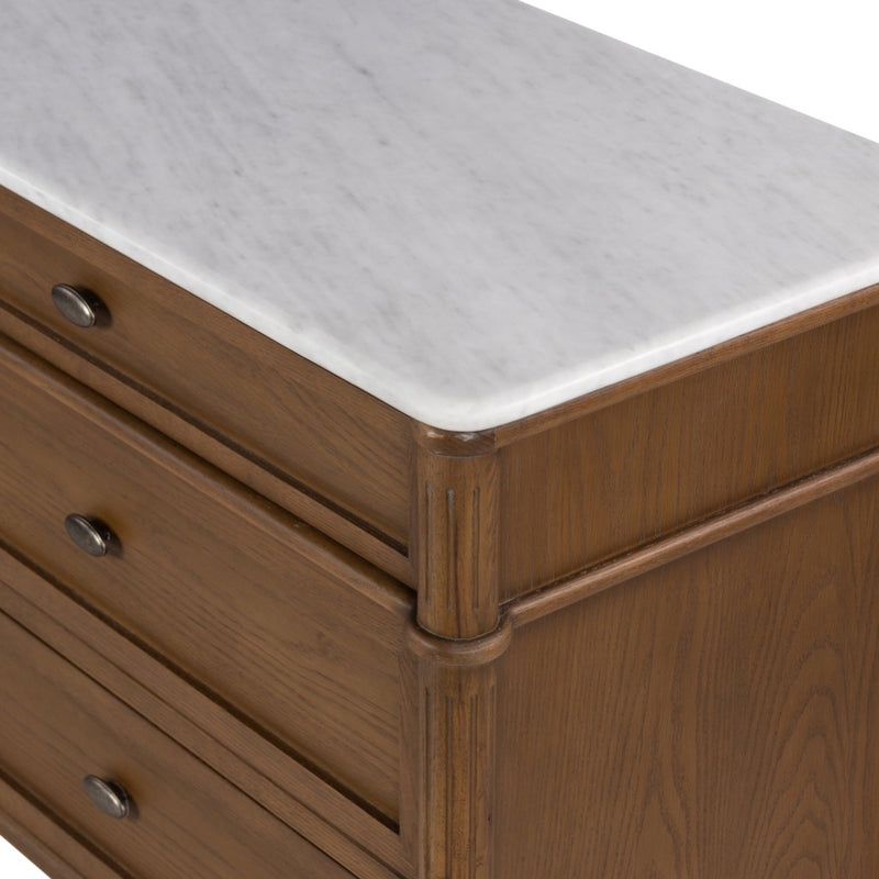 Four Hands Toulouse 6 Drawer Dresser Polished White Marble Tabletop Detail