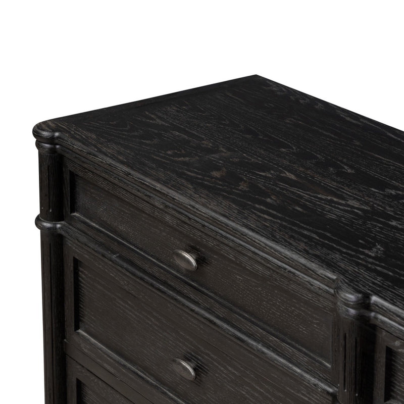 Toulouse 9 Drawer Dresser Distressed Black Oak Tabletop Detail Four Hands