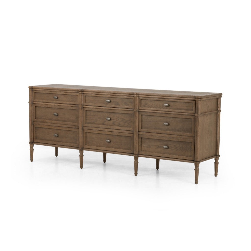 Toulouse 9 Drawer Dresser Toasted Oak Angled View Four Hands