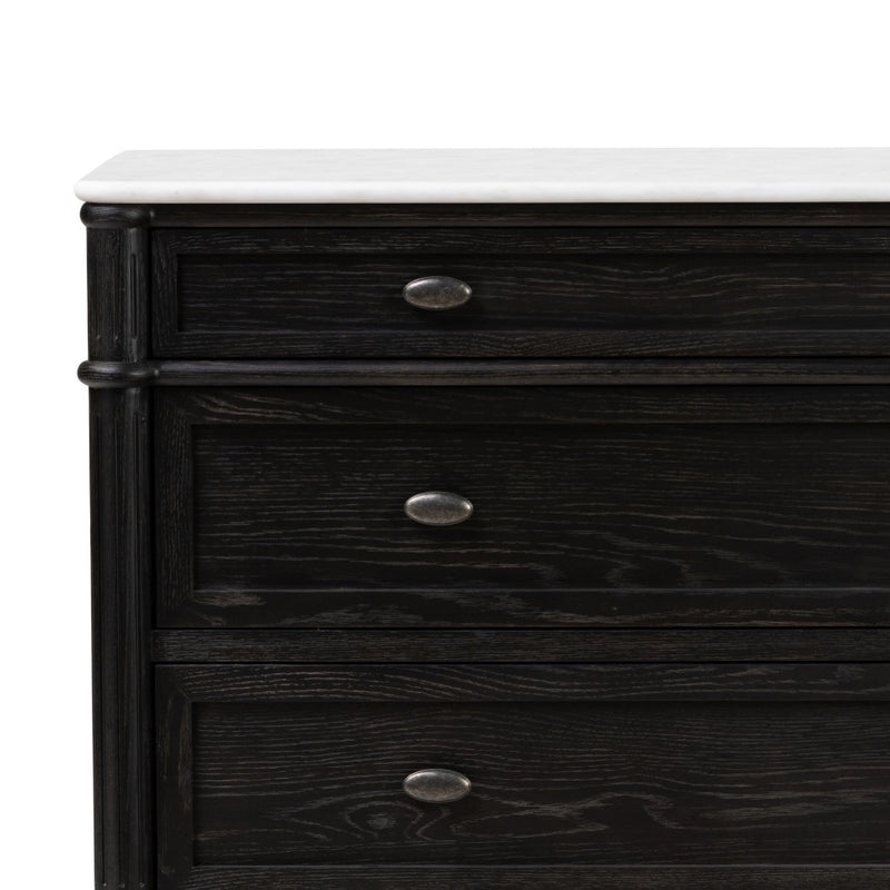 Four Hands Toulouse Chest Distressed Black w/ Polished White Marble Tabletop