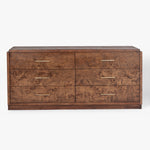 Wesley 6 Drawer Burl Dresser Dark Brown Front Facing View CH-1001692-IN02-FN-BD-DR-DB-OS