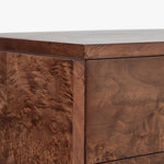 Wesley 6 Drawer Burl Dresser Dark Brown Top Left Corner Detail CH-1001692-IN02-FN-BD-DR-DB-OS