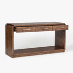 Wesley Burl Console Dark Brown Angled View Open Drawers CH-1001690-IN02-FN-ST-CS-DB-OS