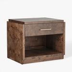 Wesley Burl Nightstand Dark Brown Angled View Co.House Designs