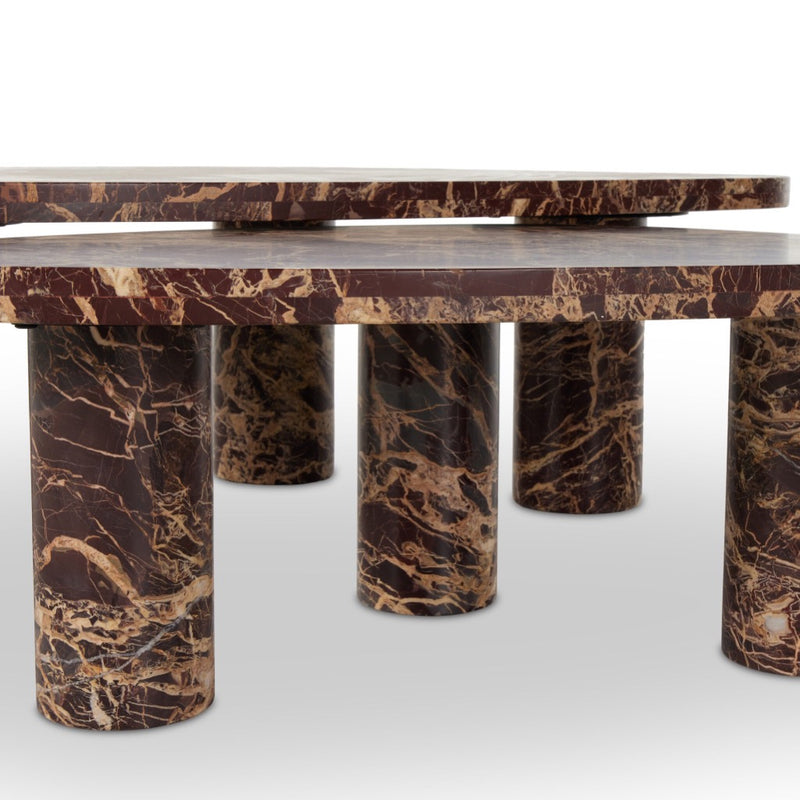 Zion Coffee Table Set Merlot Marble Legs Four Hands