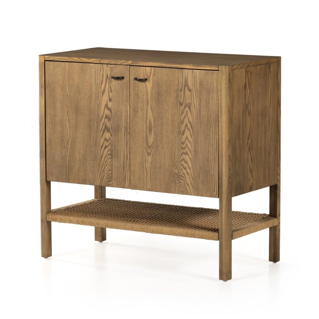 Zuma Small Cabinet Dune Ash Veneer Angled View Four Hands