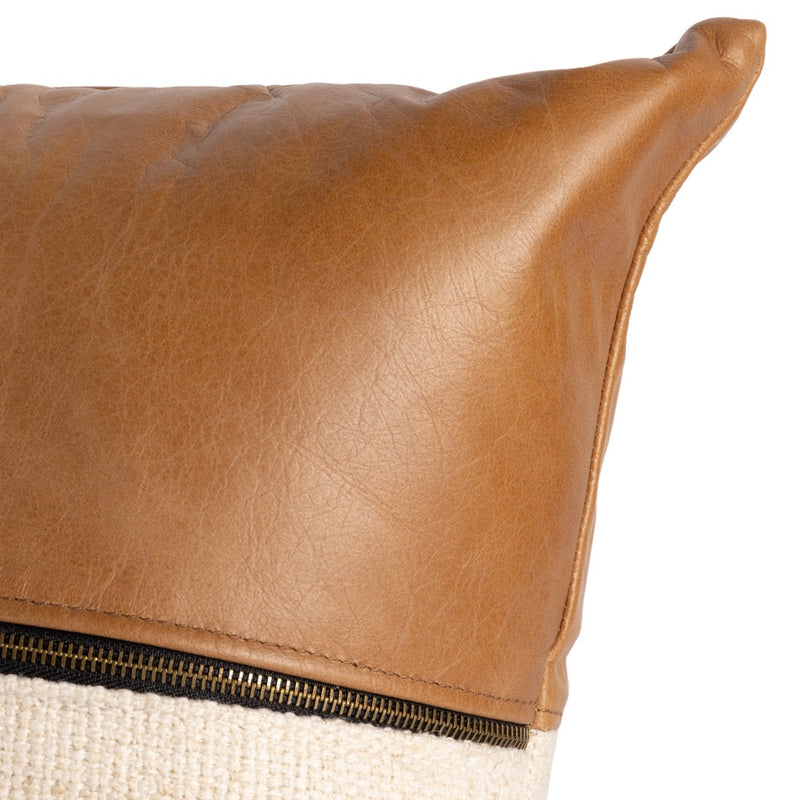 Leather and linen pillow sale